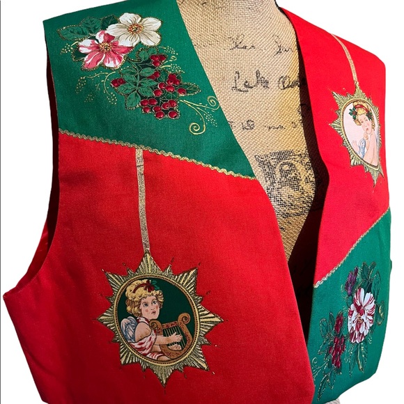 Handmade Unique Christmas Vest with Angel Appliqués - Picture 12 of 15